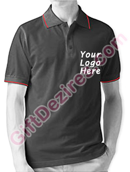 Black Melange Color Company Logo Printed T Shirts